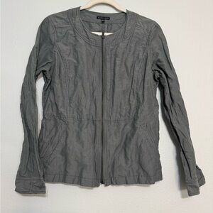 Eileen Fisher Rumpled Cotton Nylon Metallic Full Zip Jacket in Pewter Grey
